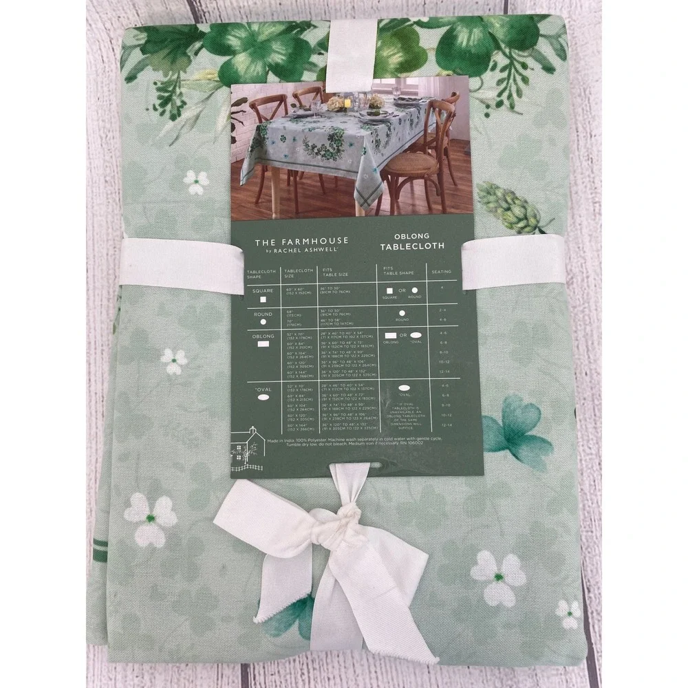 Rachel Ashwell Tablecloth 60x84 Green Shamrock Floral Oblong Farmhouse Festive